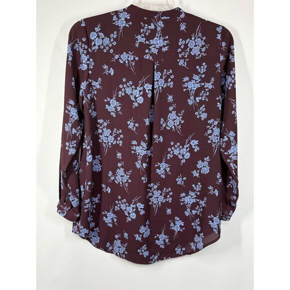 A8 - Joan Rivers Long Sleeve Blue Floral Blouse Size 4/Small - Picture 4 of 6